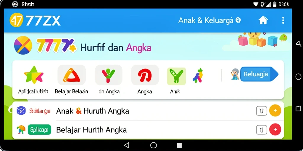 Tampilan antarmuka interaktif aplikasi 777ZX yang menarik untuk anak.