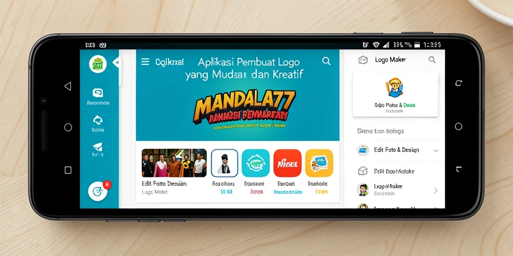 Antarmuka aplikasi MANDALA77 untuk membuat logo yang menarik.