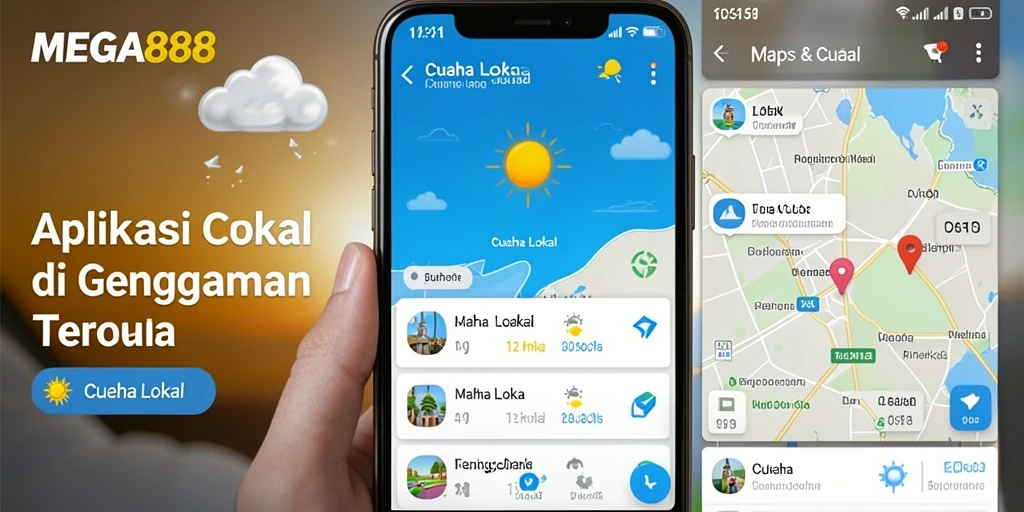 Antarmuka aplikasi MEGA888 menampilkan informasi cuaca lengkap dan jelas.