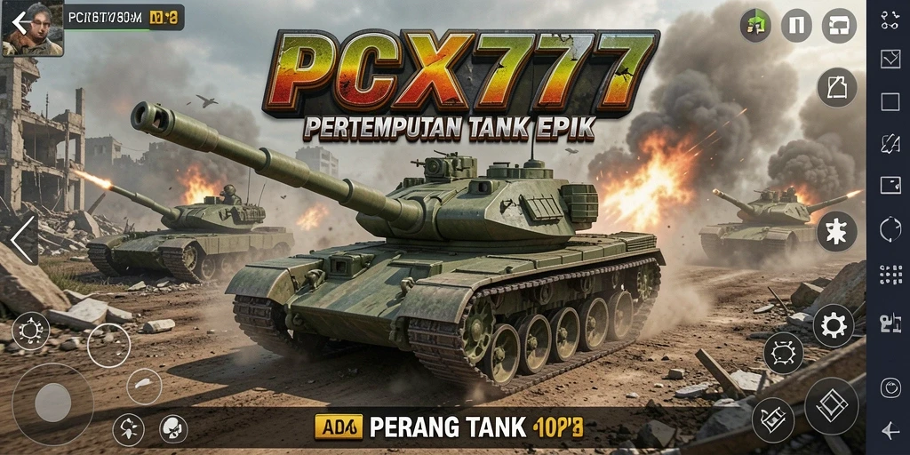 Tampilan antarmuka permainan Perang Tank PCX777 yang menarik dan interaktif.