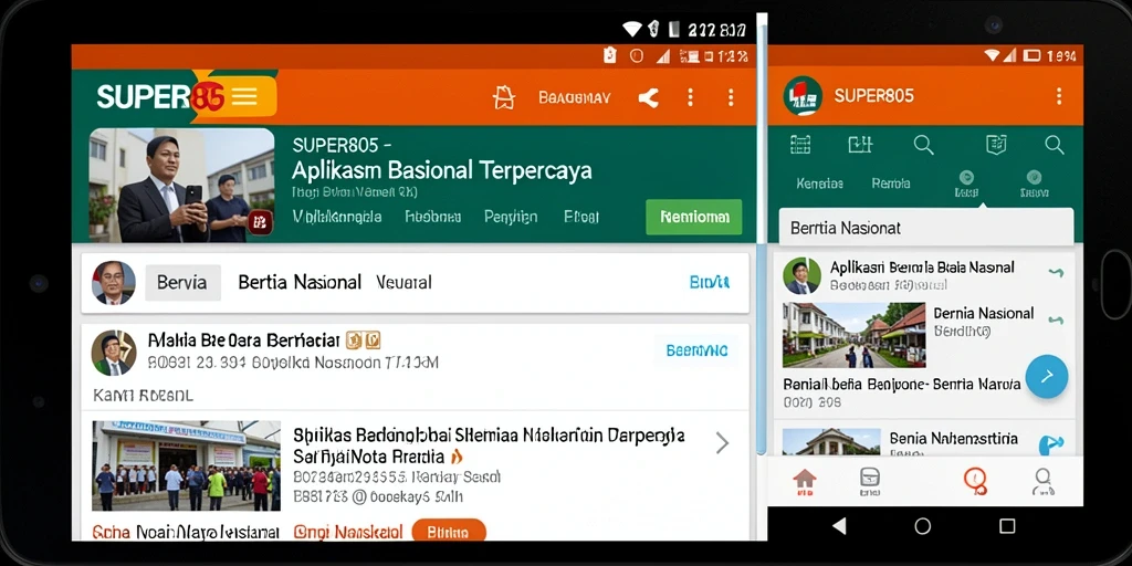 Antarmuka utama aplikasi SUPER805 yang menampilkan berita terkini.